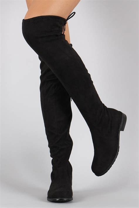 Bamboo Faux Suede Tied Flat Thigh High Boot High Knee Boots Outfit