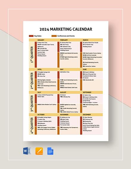 Marketing Calendar Template 30 Excel Pdf Documents Download