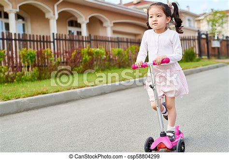cute asian girl rides telegraph