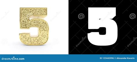 Golden Number Five Number 5 On White Background With Drop Shadow And