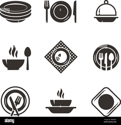 Platos De Cocina Y Cubiertos Negro Silueta Iconos Emblemas De Chef Y