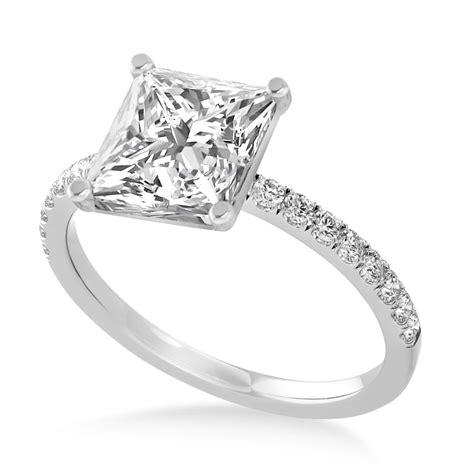 Princess Lab Grown Diamond Single Row Hidden Halo Engagement Ring 14k