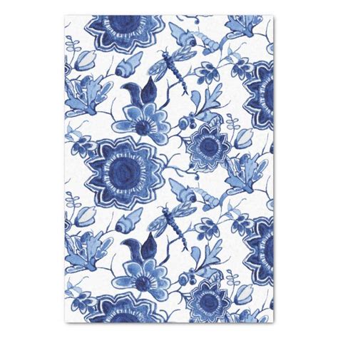 Chinoiserie Blue And White Asian Floral Decoupage Tissue Paper Zazzle