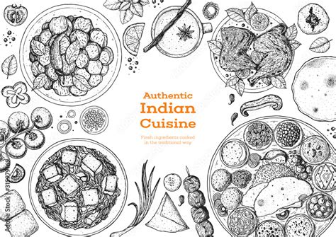 Indian Food Illustration Hand Drawn Sketch Indian Cuisine Doodle