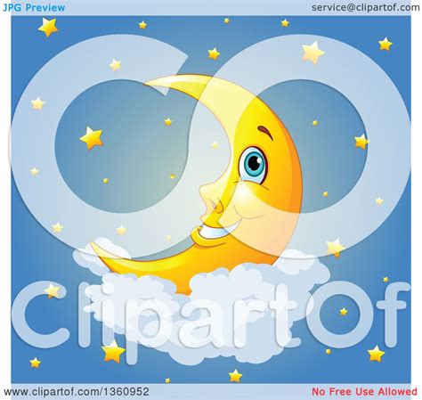 Clipart Of A Cartoon Happy Crescent Moon Resting On A