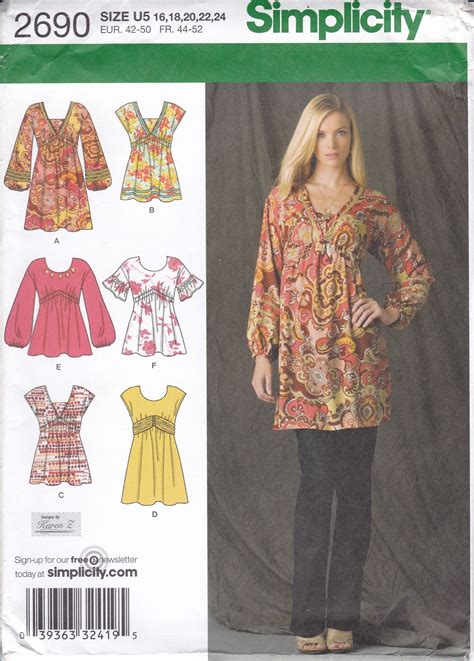 New Sewing Pattern Simplicity Pattern 2690 6 Empire Tops Etsy In 2021