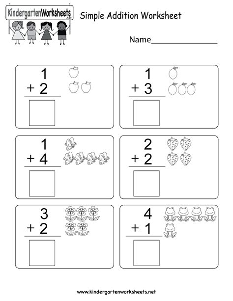 Simple Addition Worksheet Free Kindergarten Math Worksheet For Kids