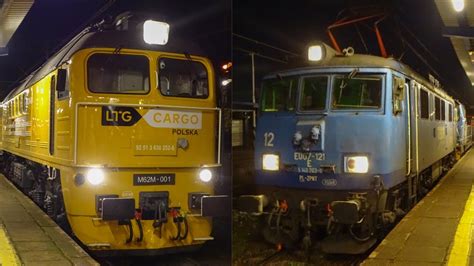 Kolej po zmroku w Tarnowskich Górach Duet Tabor Rail M62M LTG Cargo