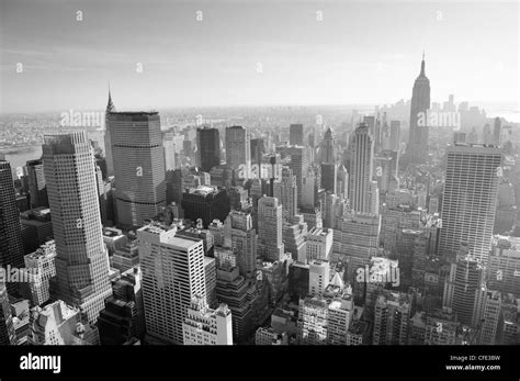 New York City Skyline Black And White In Midtown Manhattan Aerial