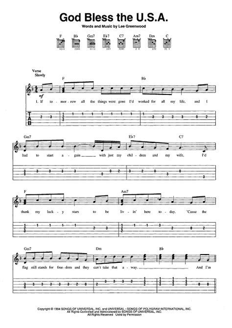 God Bless The Usa Sheet Music By Lee Greenwood For Easy Guitar Tab