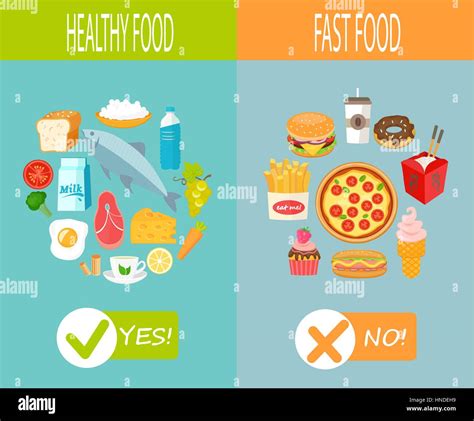 Healthy Food And Fast Food Vector Infographic Stock Vector Art