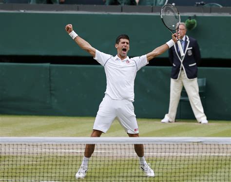 Novak Djokovic Of Serbia Celebrates After Winning His Mens Singles