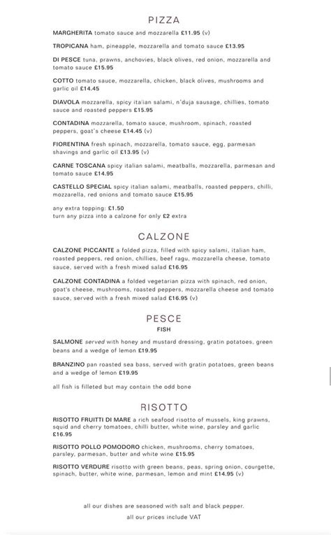 Menu At Castello Restaurant Yeovil