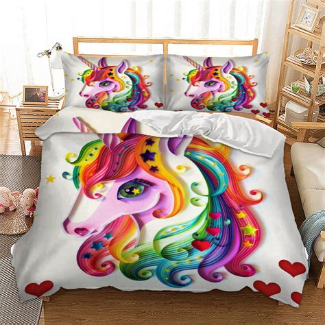 3 Piece Pretty Rainbow Unicorn Duvet Cover Set 100 Unicorns