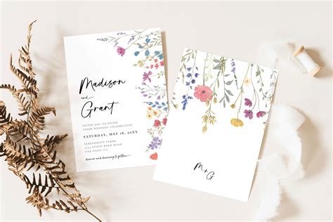 Wildflower Invitation Suite Templates Floral Wedding Etsy