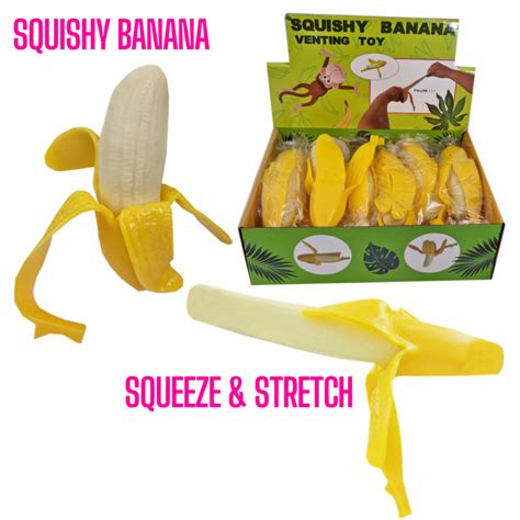 Squishy Banana Fidget Squish Toy Complete With Stretchy Peel So