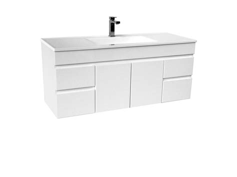 Espire 1215mm Wall Hung Vanity Unit Single Bowl 2 Door 4 Drawers Wave Top White From Reece