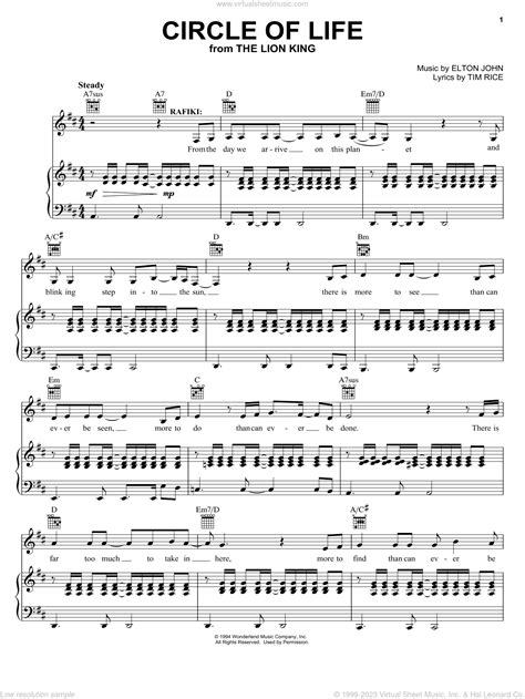 circle of life piano sheet music Circle of life sheet music by elton