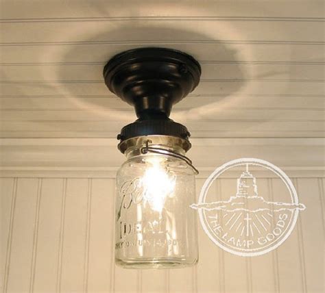 Flush Mount Mason Jar Ceiling Light Fixture Single Vintage Etsy