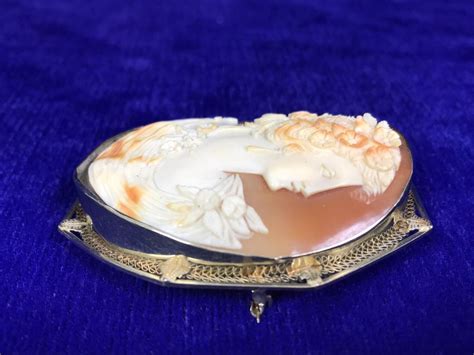 Antique 14k Gold Carved Shell Cameo Brooch Pin 214g 25 X 2