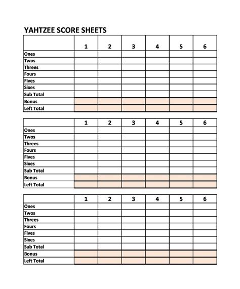 Printable Yahtzee Score Sheets Cards Free Template Lab