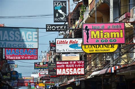 Massage And Other Multicolored Signs On The Street Of Beach Road Editorial Stock Image Image