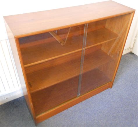 Mid Century Teak Bookcase Or Display Cabinet With Sliding Glass Doors