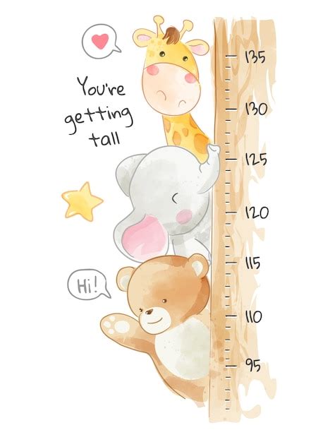 Premium Vector Cute Animals Friends With Wood Height Measure Growth Chart