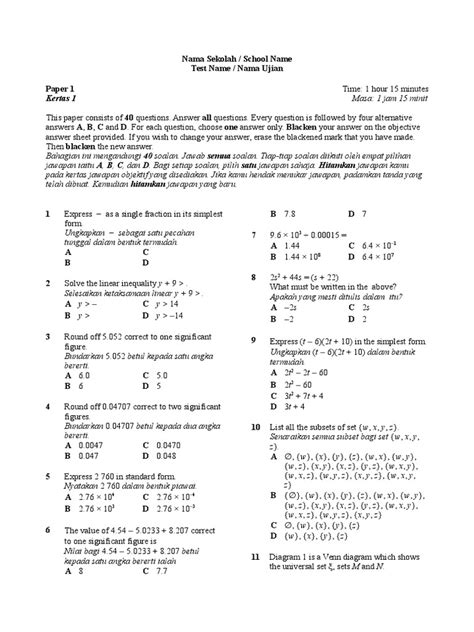 Ungkapan algebra ii via www.scribd.com. soalan matematik tingkatan 4 peperiksaan pertengahan tahun ...