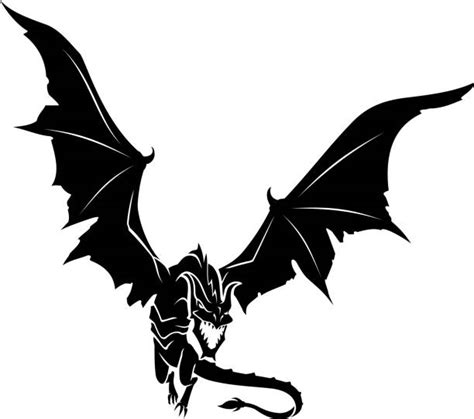 Fire Breathing Dragon Tattoo Silhouettes Illustrations Royalty Free