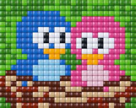 An Image Of A Pixellated Bird With Different Colors And Shapes On It S Face