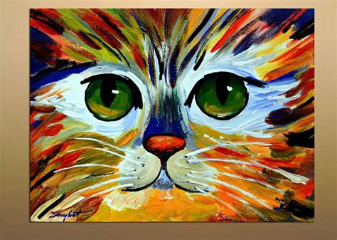 Colorful Kitty Original Abstract Cat Portrait Painting Acrylic On