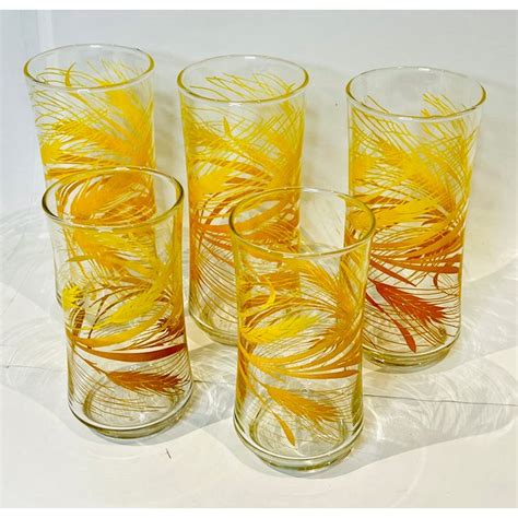 Vintage Libbey Golden Harvest Wheat Pitcher Tall Ice Tea Tumblers Glasses Set Of 6 Chairish