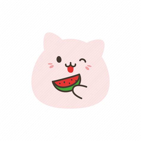 Kawaii, cute, emoji, emoticon, cat, happy, watermelon icon - Download ...