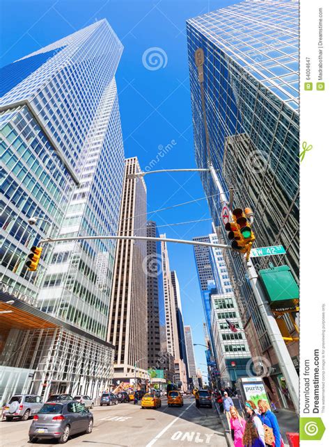 Street View With Skyscrapers In Manhattan Nyc Editorial Photography