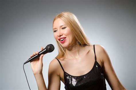 The Woman Singing In Karaoke Club Isolated On Whie Stock Image Image Of Live Girl