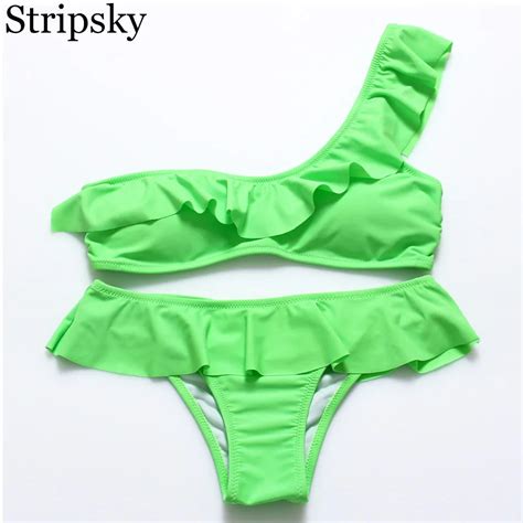 Stripsky Brand Bikini 2017 New Bandeau Swimwear Bikini Set One Shoulder