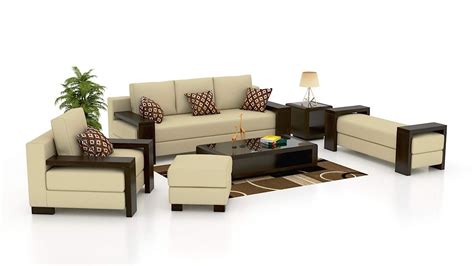 Funterior 321 Architectural Wooden Leatherette Sofa Set Lily White
