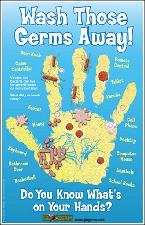 Wash Those Germs Away 11x17 Laminated Poster By Glo Germ Germs For