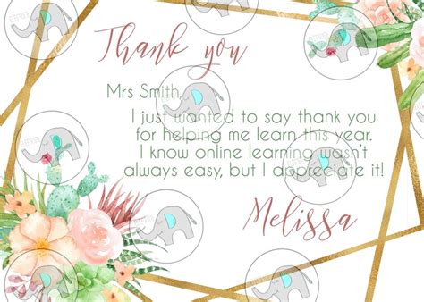Virtual Succulent Thank You Note Appreciation Card Etsy