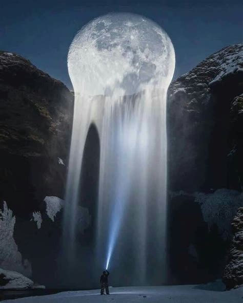 The Moon Melting Into A Waterfall Waterfall Beautiful Moon Moon