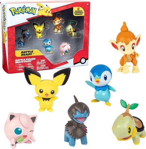 Pokemon Battle Figure Toy Set 6 Piece Playset Includes 2 Pichu Yamper Turtwig Piplup