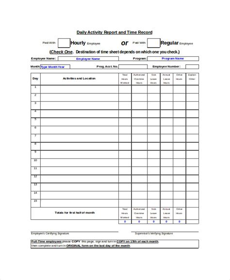 Daily Activity Report Sample Excel Excel Templates