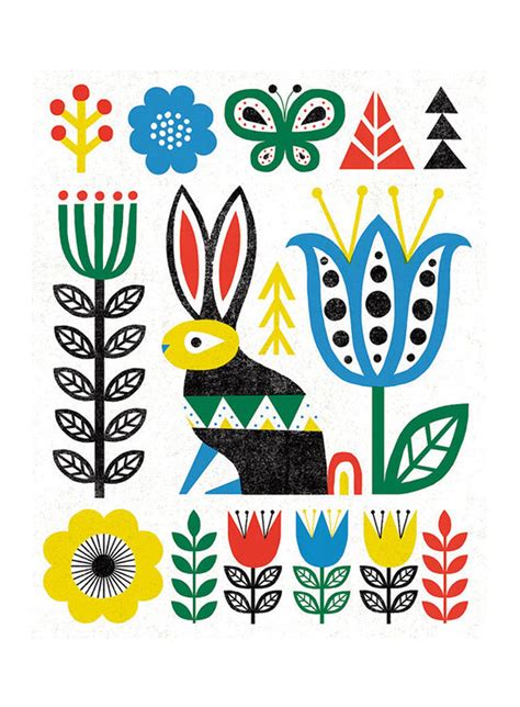 Folk Rabbit Folk Art Flowers Folk Illustration Polish Folk Art