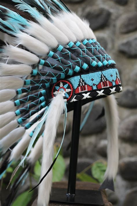 Short Indian Headdress Replica Made With Real Turquoise And Etsy