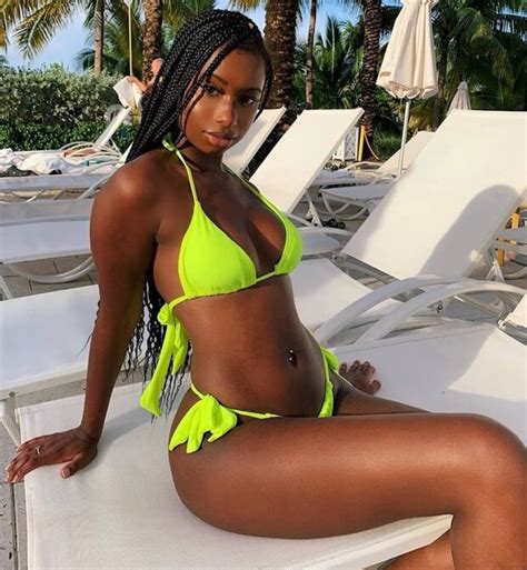 Black Babe In Lime Green Bikini Greasedbabes