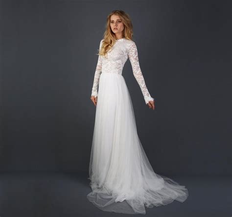 Beautiful Lace Long Sleeve Wedding Dress With Silk Chiffon And Soft