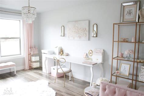 A Room With White Furniture And Pink Drapes On The Windowsill A