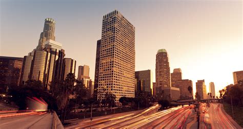 Los Angeles Urban City At Sunset With Freeway Trafic Oded Wagenstein