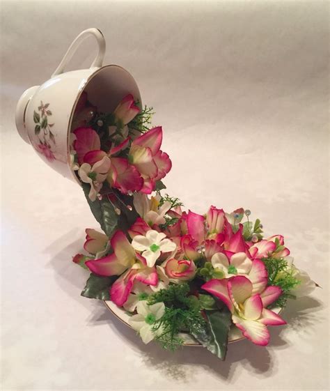 Cup And Saucer Floating Teacup Pink Floral Arrangement Cup And